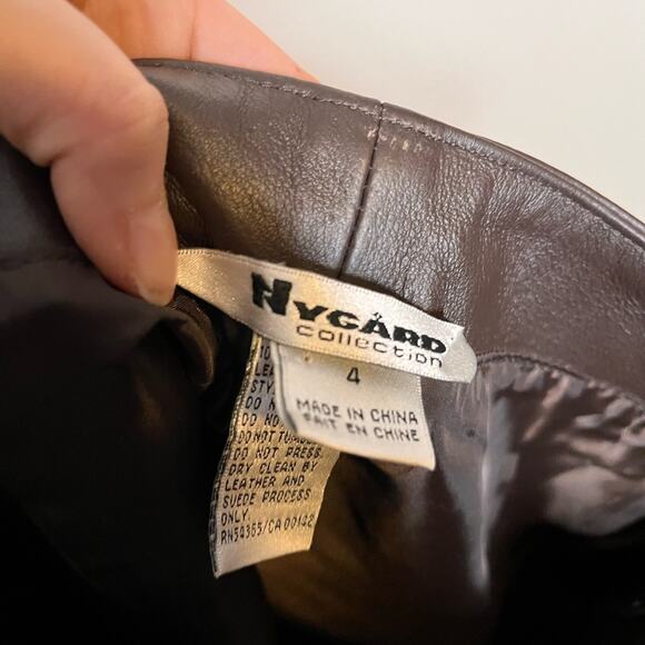NYGARD genuine leather dark brown knee length a line skirt size 4 lined luxury - Picture 3 of 4